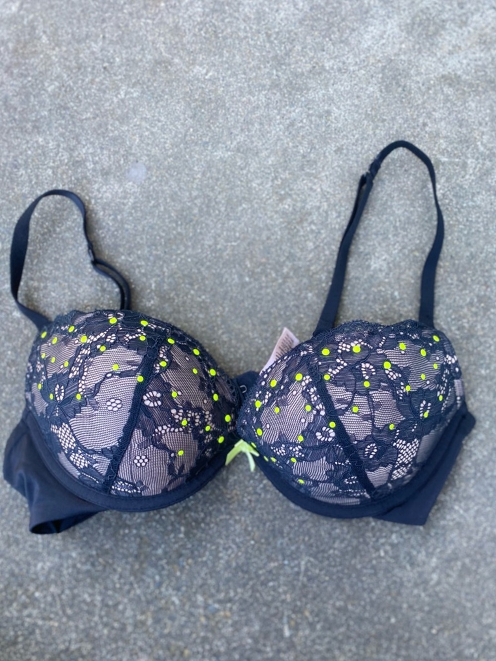 La SENZA Black Lace Push-Up Bra with Neon Yellow Accents